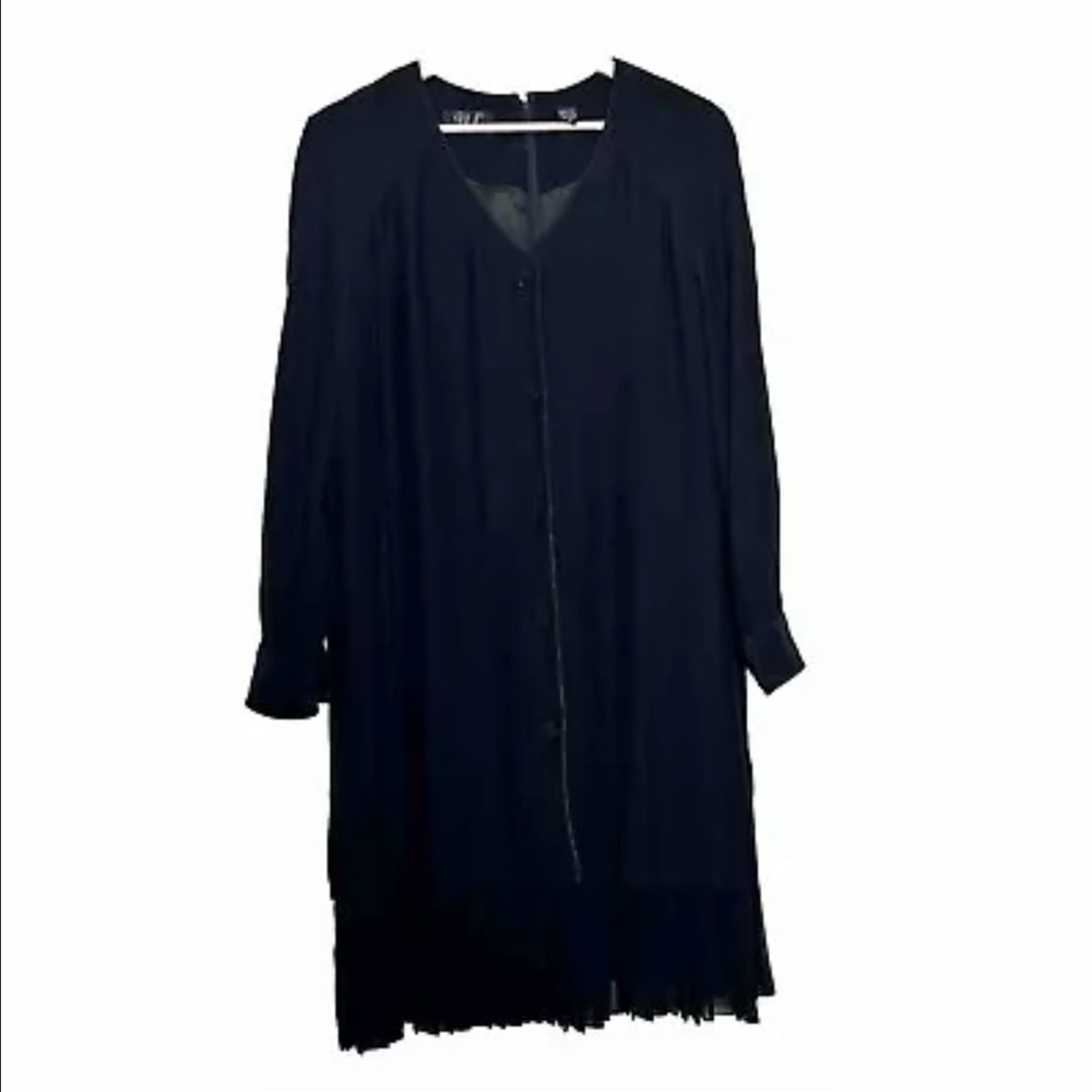 Vintage YL 100% Silk Black Shift Size 12 Dress Layered Pleated grunge